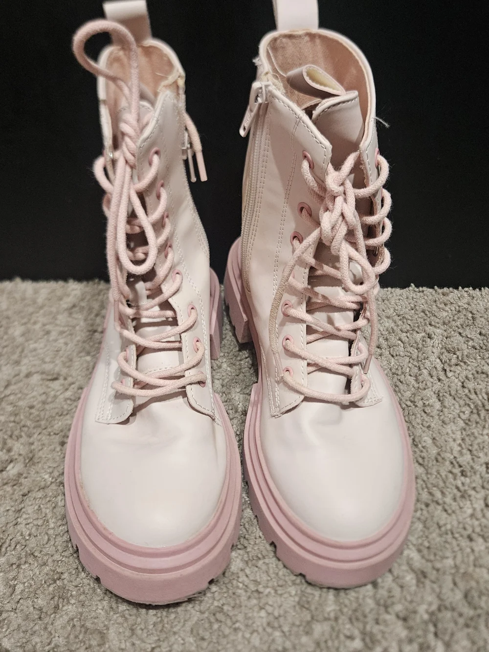 Zara Pink Platform Combat Boots Lace Up Side Zip Women’s US 4 Youth 3 EU 34